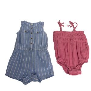 Old Navy Toddler Girls Romper Set 18-24M Blue Striped Pink Gauze Summer Outfit